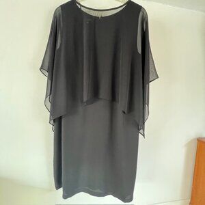 I.N. STUDIO WOMENS BLACK SLEEVELESS MIDI DRESS W/ATTACHD SHEER OVERLAY SIZE 14W